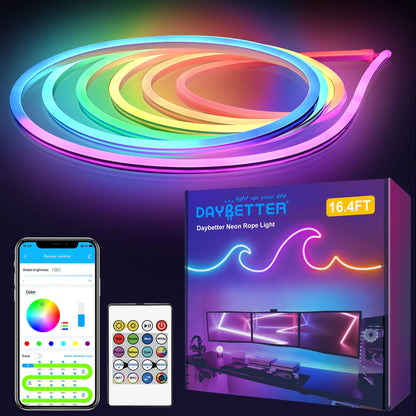 16.4Ft LED Neon Rope Lights Music Sync,20Key Remote/App Control,Diy Design,Ip67 Waterproof LED Strip Lights for Bedroom Living Gaming Room Outdoor Decor