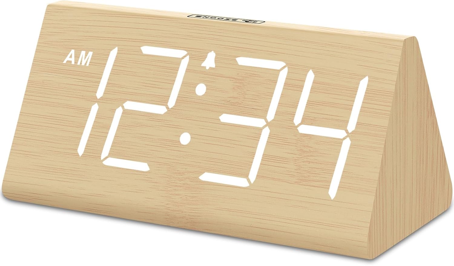 Wooden Digital Alarm Clocks for Bedrooms - Electric Desk Clock with Large Numbers, USB Port, Loud Alarm for Heavy Sleepers, Adjustable Volume, Dimmer, Snooze, DST, 12/24H, Wood Décor (Brown)