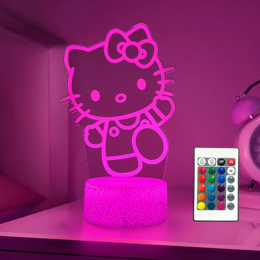 Cat Night Light Cute Night Light - Anime Charater 16 Color Change Decor Kitty Lamp with Remote, Dim, Timer,Kids Gifts for Christmas Birthday