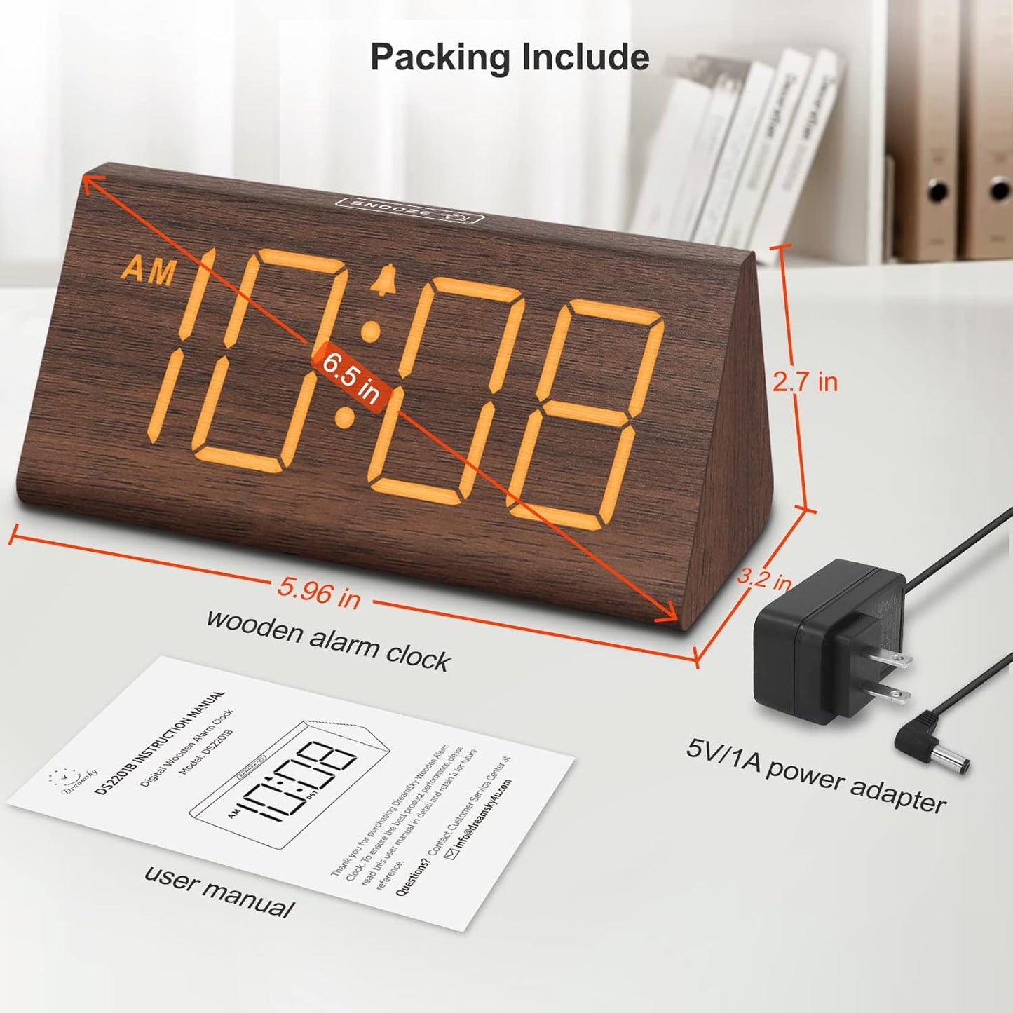 Wooden Digital Alarm Clocks for Bedrooms - Electric Desk Clock with Large Numbers, USB Port, Loud Alarm for Heavy Sleepers, Adjustable Volume, Dimmer, Snooze, DST, 12/24H, Wood Décor (Brown)