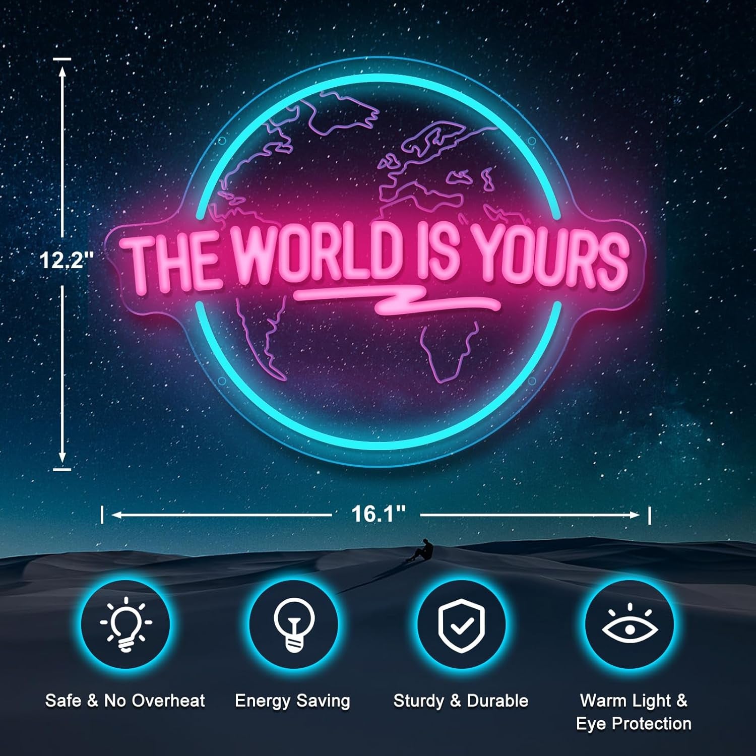 The World Is Yours Neon Sign, Carved Planet the World Is Yours LED Neon Light Lamp for Wall Decor, Light up Signs for Office Wedding Man Cave Game Room Bedroom Birthday Gift