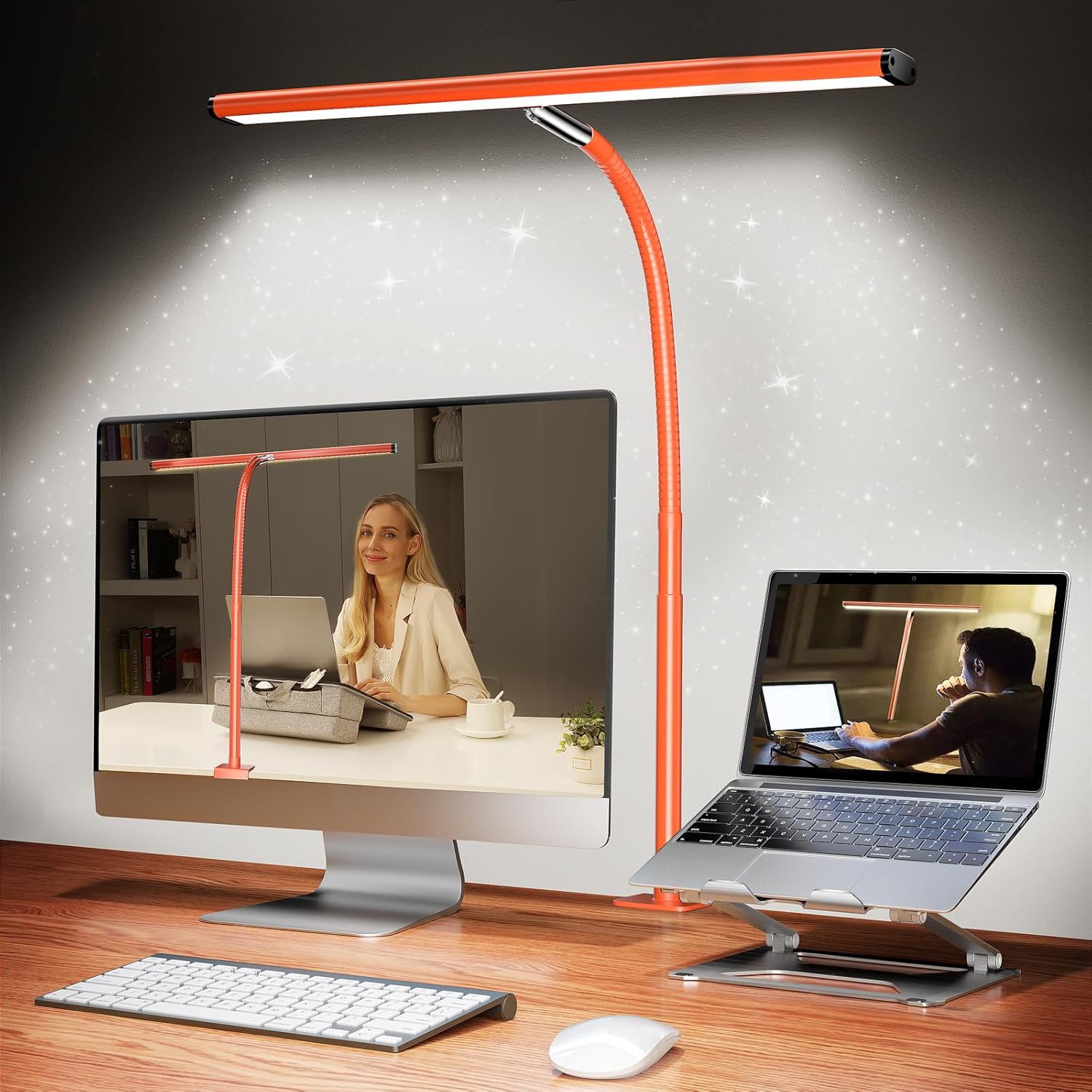 LED Desk Lamp for Office Home, Eye-Caring Desk Light with Stepless Dimming Adjustable Flexible Gooseneck, 10W USB Adapter Desk Lamp with Clamp for Reading, Study, College Dorm Room Essentials