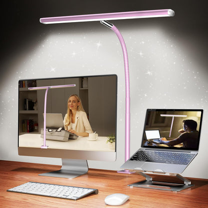 LED Desk Lamp for Office Home, Eye-Caring Desk Light with Stepless Dimming Adjustable Flexible Gooseneck, 10W USB Adapter Desk Lamp with Clamp for Reading, Study, College Dorm Room Essentials