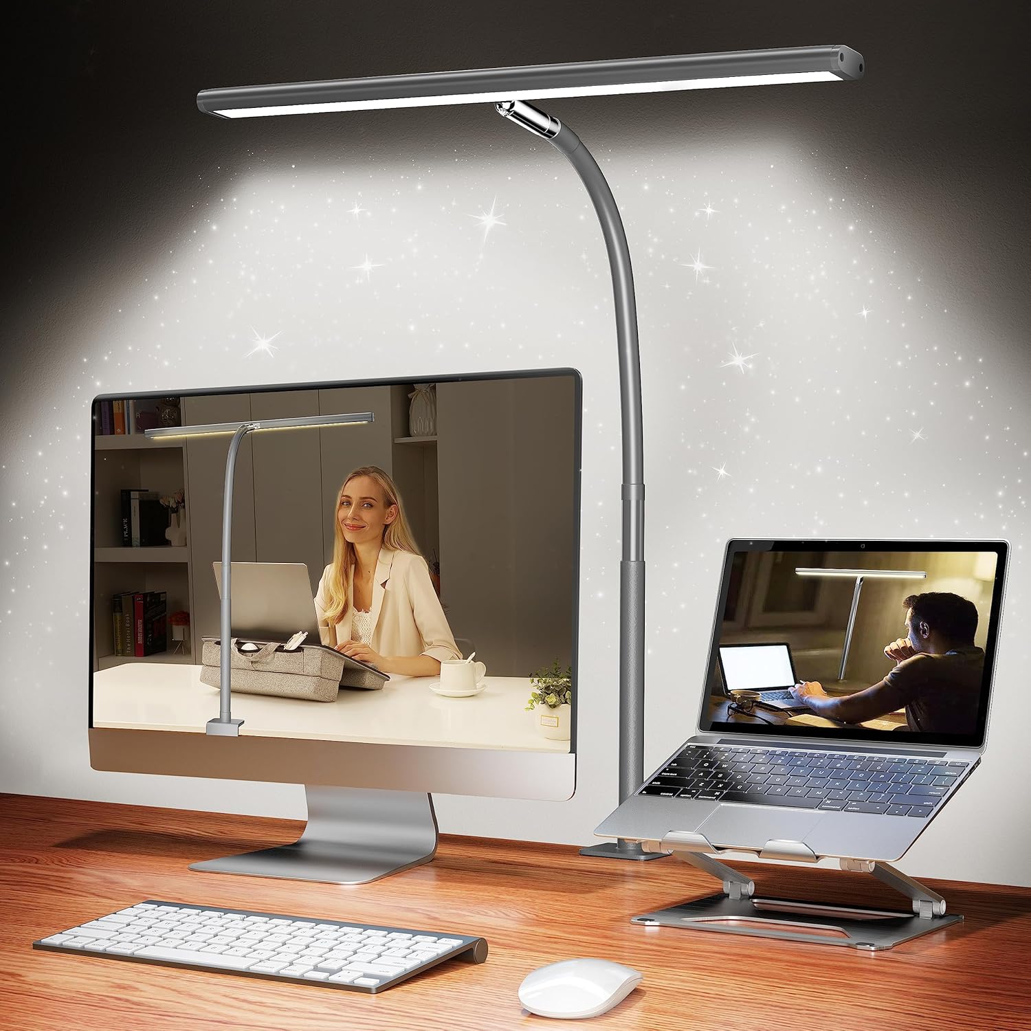 LED Desk Lamp for Office Home, Eye-Caring Desk Light with Stepless Dimming Adjustable Flexible Gooseneck, 10W USB Adapter Desk Lamp with Clamp for Reading, Study, College Dorm Room Essentials