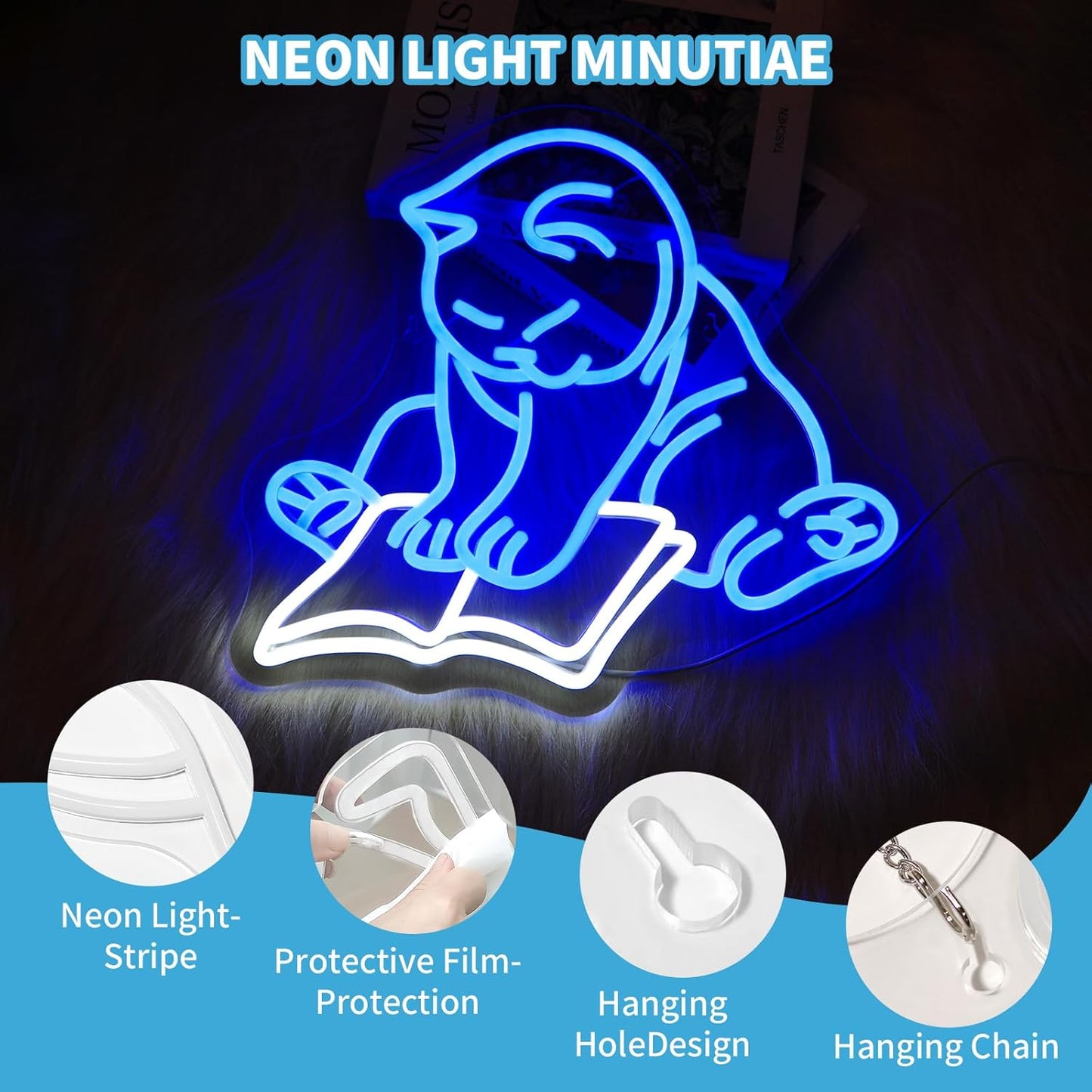 Cat Reading Book Neon Sign Led Light up Signs for Wall Decor Usb Powered Neon Light Signs Indoor Light for Room Decor Holiday Gift