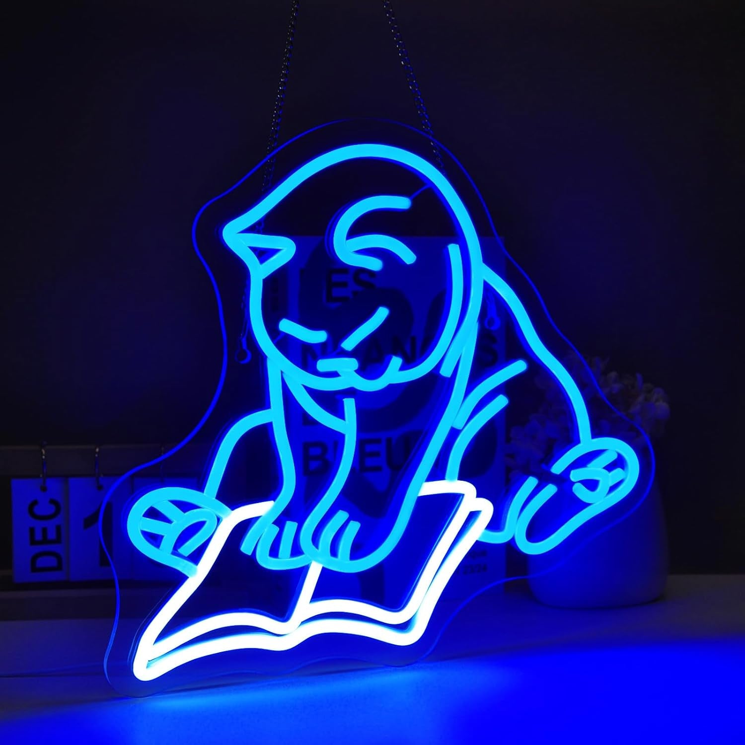 Cat Reading Book Neon Sign Led Light up Signs for Wall Decor Usb Powered Neon Light Signs Indoor Light for Room Decor Holiday Gift