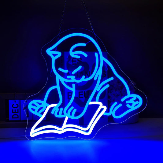 Cat Reading Book Neon Sign Led Light up Signs for Wall Decor Usb Powered Neon Light Signs Indoor Light for Room Decor Holiday Gift