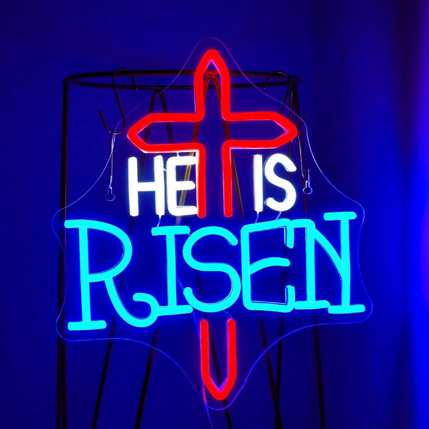 He Is Risen Neon Sign,Red Jesus Cross Neon Light,Led Sign Letters Neon Light for Wall Decor,Usb Light up Sign for Wall Decor, Bedroom, Christian Decor, Religious Room,Christening Day Decor