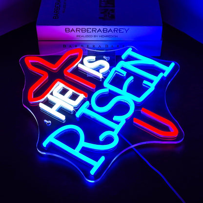 He Is Risen Neon Sign,Red Jesus Cross Neon Light,Led Sign Letters Neon Light for Wall Decor,Usb Light up Sign for Wall Decor, Bedroom, Christian Decor, Religious Room,Christening Day Decor