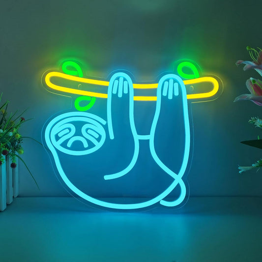 Cute Sloth Neon Sign for Wall Decor, Neon Light for Bedroom LED Light up Sign Creative Aesthetic Room Decor, USB Dimmable Backdrop Home Party Birthday Gift for Kids Boys Girls