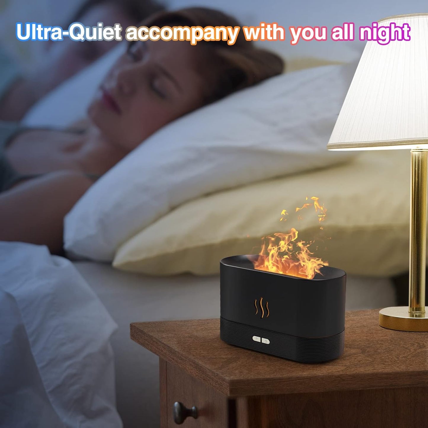 Colorful Flame Air Aroma Diffuser Humidifier, Upgraded 7 Flame Colors Noiseless Essential Oil Diffuser for Home,Office,Yoga with Auto-Off Protection 180Ml (8Hours Black)